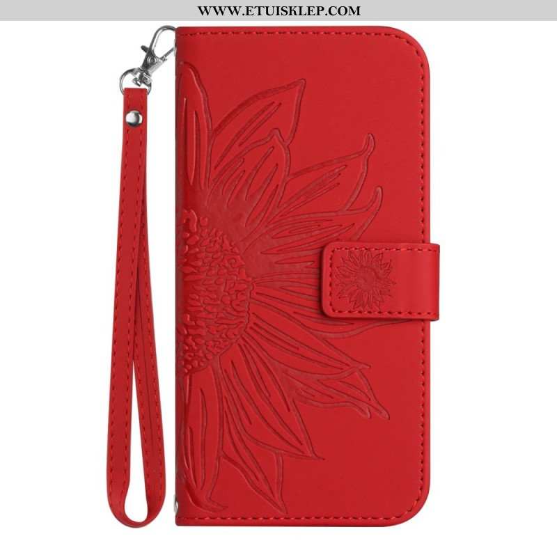 Etui Folio do Poco M4 5G Słonecznik Z Smyczą